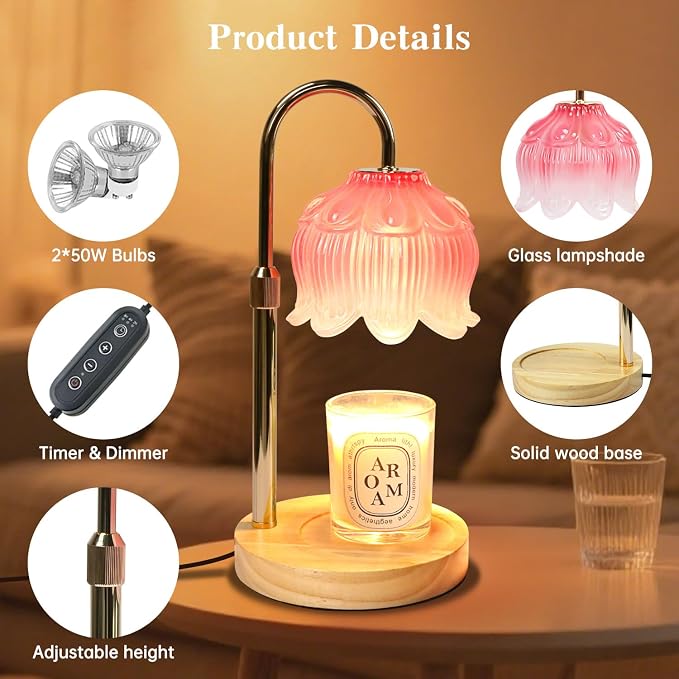 GEEZO Fragrance Candle Warmer Lamp，Electric Candle Warmer with Timer & Dimmer，Mom Christmas Birthday Gifts for Women, House Warming Gifts New Home Bedroom Decor