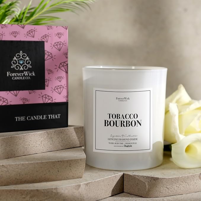 Foreverwick Tobacco Bourbon Diamond Candle | Scented Jar Candle | Premium Natural Soy Wax | Strong Scented Candles for Decor | 14 oz & 70 Hours Burning Time