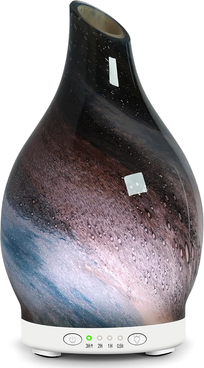 Essential Oil Diffuser 150ML Glass Aromatherapy Diffuser with 4 Timer Settings & 7 Color Changing Lights, Auto Shut-Off, Ultra Quiet Oil Diffuser for Home, Office, Yoga, Spa