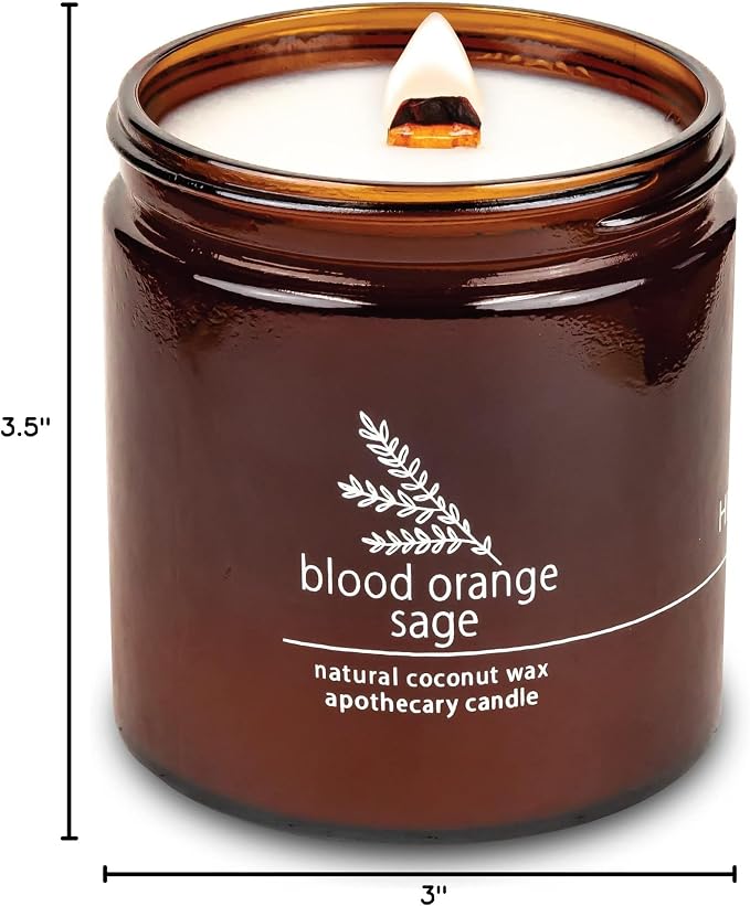 Hemlock Park Blood Orange Sage Apothecary Scented Candle | Crackling Wood Wick, Botanical Fragrance & Coconut Apricot Wax | Up to 80 Hour Burn Time | 16 oz | Made in USA
