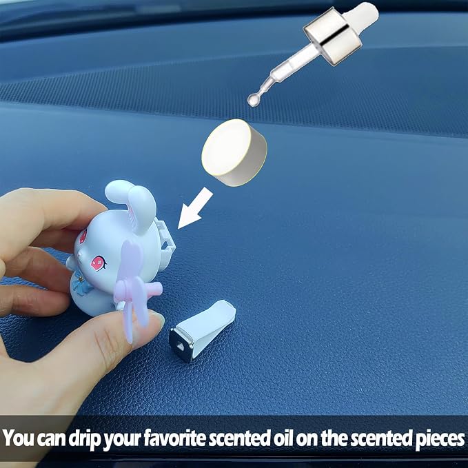 Cute Car Air Freshener Vent Clips, 3D Animal with Mini Fan Diffuser Vent Clip, Air Conditioning Decoration Car Accessories for Women and Men