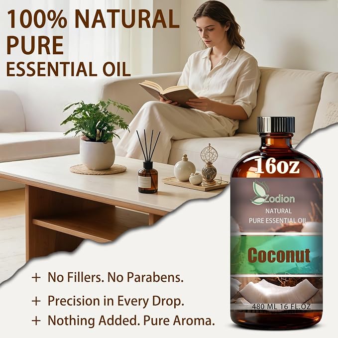 Coconut Essential Oil - Coconut Fragrance Oil for Diffuser, Massage, Humidifier, DIY Candle, Soap Making, Home, Bath, Yoga - 16 fl oz (480ml) - ZODION Essential Oils