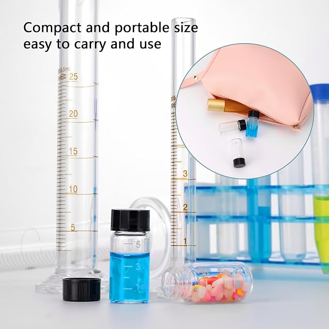 Kesell 10pcs Borosilicate Glass Sample Vial with Black Screw Cap, 5ml Clear Bottles with Scale