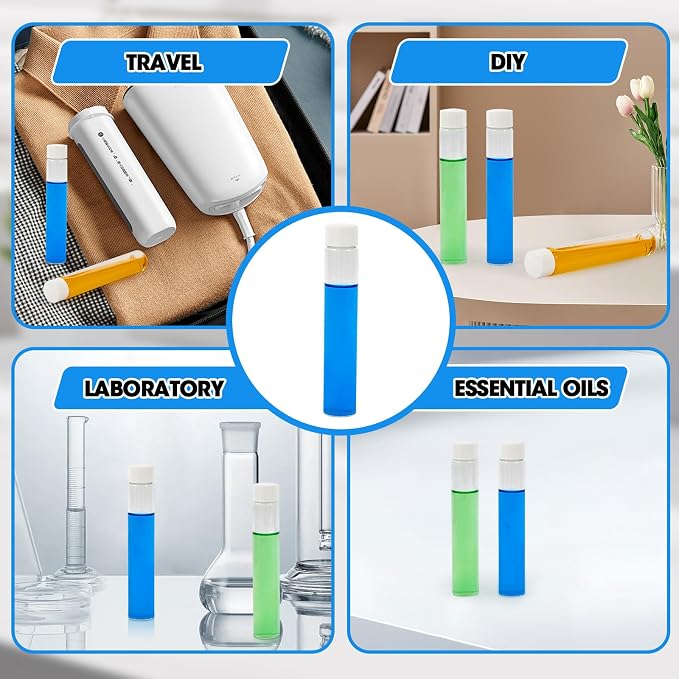 30ml Clear Glass Vials with Screw Caps and Plastic Stoppers, Small Liquid Sample Vial, Glass Tubes, Leak-Proof Vial, 25PCS(White Cap)