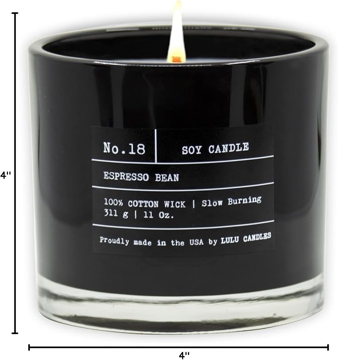 Lulu Candles | Espresso Bean | Luxury Scented Soy Jar Candle | Hand Poured in The USA | Highly Scented & Long Lasting,11 Oz.