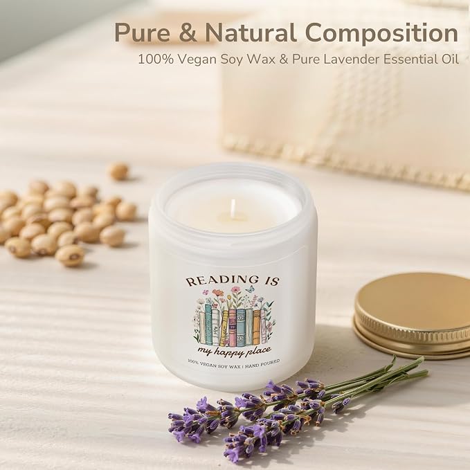 Gifts for Book Lovers, Book Lovers Gift, Bookish Gift, Birthday Christmas Bookish Bookworm Presents for Readers Librarian - Lavender Candle 7oz