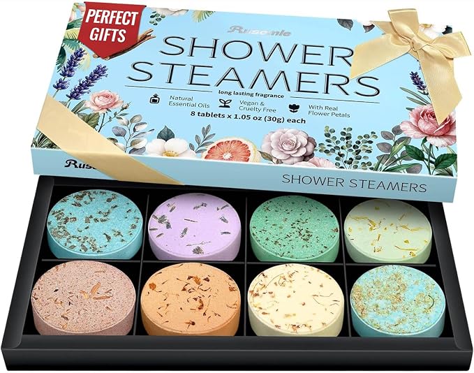 Shower Steamers Aromatherapy Birthday Gifts for Women - 8 Pcs Mothers Day Gifts for Mom Wife Daughter Grandma, Self Care with Natural Essential Oils Relaxation Home Spa Gift Set (Blue)