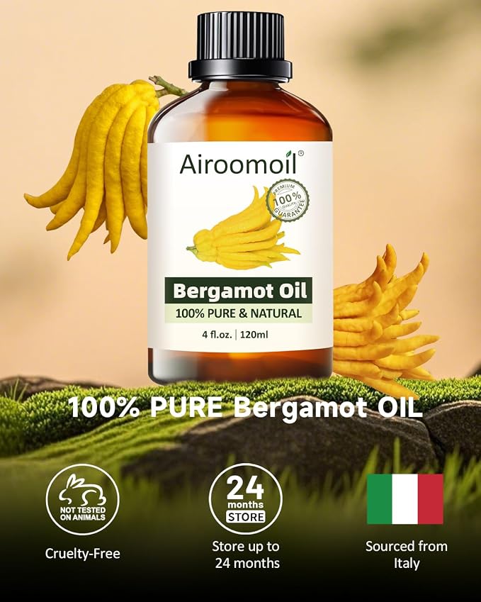Pure Bergamot Essential Oil – 100% Natural Citrus Oil for Diffuser, DIY Candles, Soap Making, Massage & Aromatherapy, 4 fl oz (120 ml) Large Capacity – Fresh Uplifting Scent