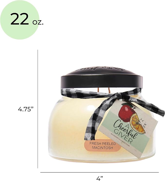 A Cheerful Giver - Fresh Peeled Macintosh Mama Scented Glass Jar Candle (22oz) with Lid & True to Life Fragrance Made in USA