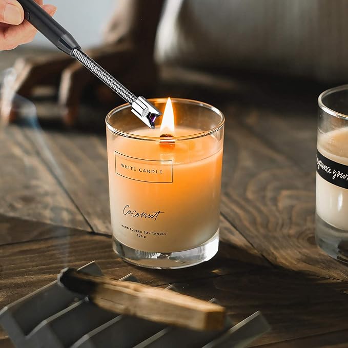 ELCELC 2 Pack Electric Candle Lighter Plasma Flameless Arc Windproof 360° Long Neck Flexible with LED Power Display Lighters for Candle for BBQ, Grill, Camping, Fireplace, Stove
