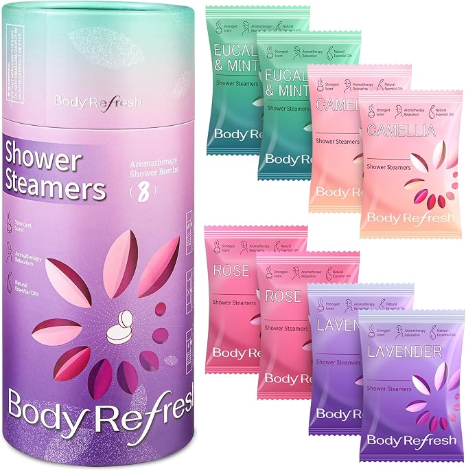 BodyRefresh Shower Steamers Aromatherapy 8 Pack - Birthday Gifts for Women, Mothers Day Gifts for Mom Wife from Daughter, Shower Bombs for Stress Relief, Spa Gifts for Women