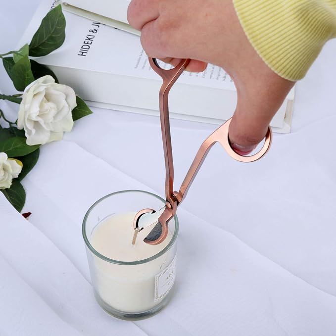 MUXSAM 4 in 1 Candle Accessory Set - Wick Trimmer, Snuffer, Dipper, Storage Tray - Gifts for Candle Lovers (Red Bronze)