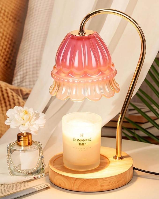 Funistree Flower Candle Warmer Lamp with Timer, Dimmable Candle Lamp Warmer, Christmas Birthday Gifts for Women Mom Her, Housewarming Home Decor, Lotus Wax Warmer for Yankee - Pink Flower 10 Inch