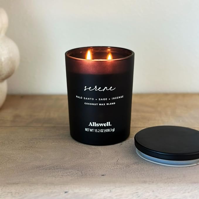 Frosted Scented 2 Wick Candles AW (Serene (Palo Santo + Sage + Incense) Scented 2-Wick Spa Jar Candle 15oz.)