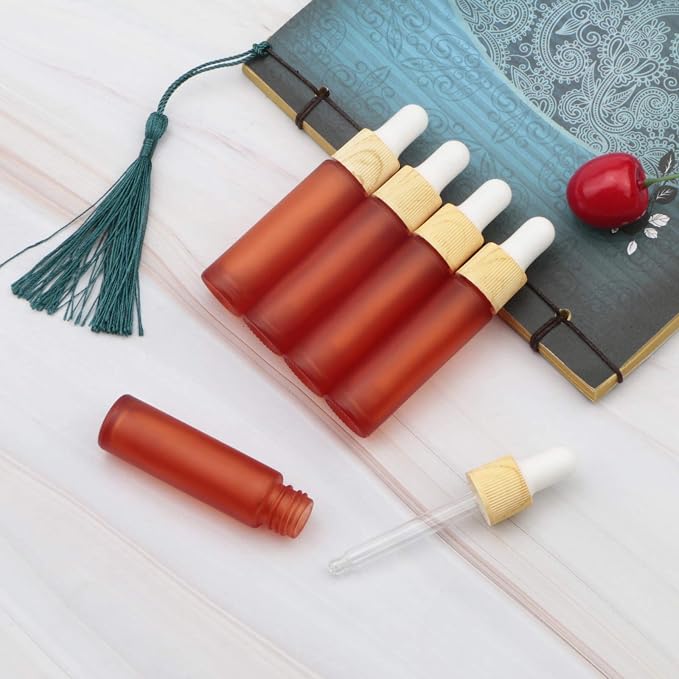 Ellbest 10ml Essential Oil Glass Dropper Bottle, 10pcs Small Glass Bottles with Eye Dropper, Refillable Sample Vials with Funnels & Dropper for Travel (Matte Orange)