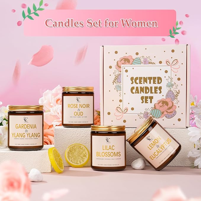 Rose Scented Candles for Women, Stress Relifef Aromatherapy Spa Candle Soy Wax Long Lasting Bath Relaxing Candles