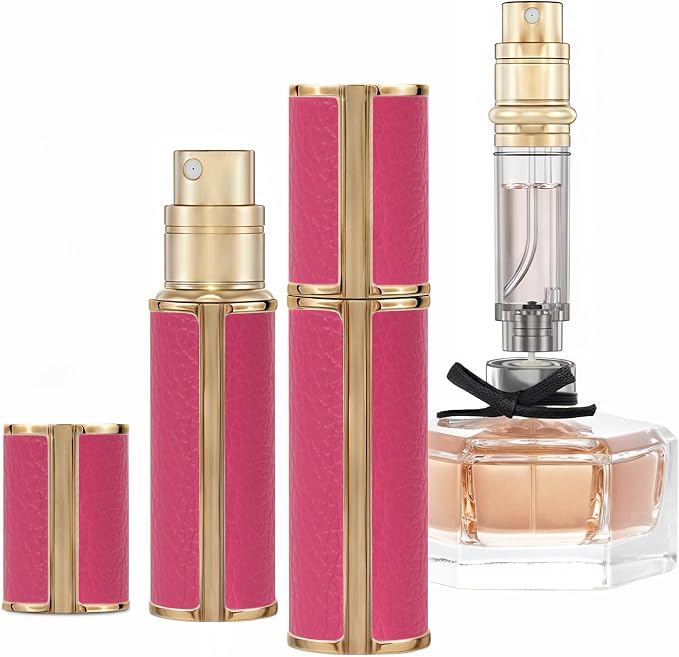 5ml Perfume Spray Bottle, AG00RP Leather Refillable Dispenser Bottom Fill Fragrance Scent Container, Portable and Leak-proof Suitable for Traveling & Outgoing (Rose Pink)