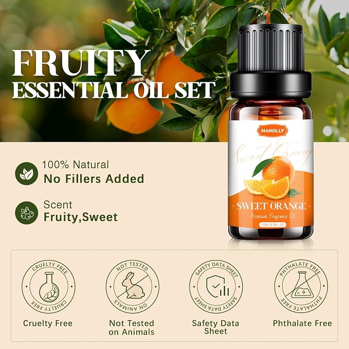 Fruity Essential Oils Set - Fruity Scents Fragrance Oil Aromatherapy Essential Oils Kit for Diffuser, Candle Making (6x10ML) Strawberry, Coconut Scented Oil