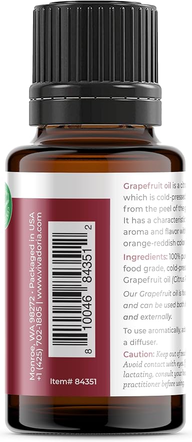 Viva Doria Grapefruit Essential Oil, 100% Pure, Natural Grapefruit Essential Oil, Undiluted, for Aromatherapy | Food Grade, 15 mL (0.5 Fluid Ounce)