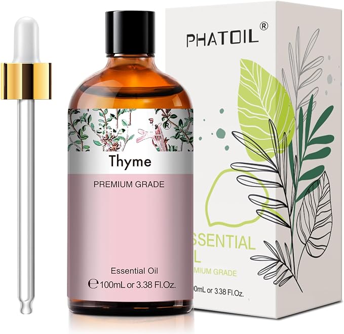 Thyme 3.38fl.oz Essential Oil, PHATOIL Aromatherapy Essential Oils for Diffuser, Humidifier, Perfect for DIY Soap, Candle, Bath Bombs Making(100ml)