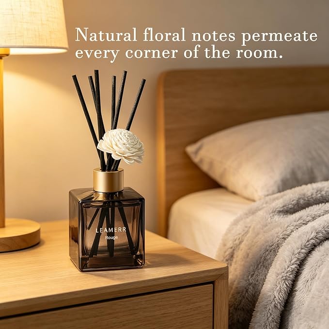 Reed Diffuser Set, 6.1 oz (180 ml) Rouge Scented Diffuser with Sticks Long-Lasting Home Fragrance Reed Diffuser for Home Room Office Bathroom Shelf Decor