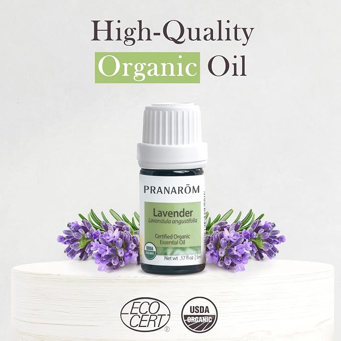 Pranarom USDA Certified Organic Lavender Essential Oil (5ml), 100% Pure Undiluted Therapeutic Grade from French Alps for Aromatherapy, Diffuser, Healthy Skin & Hair, Massage, Relaxation