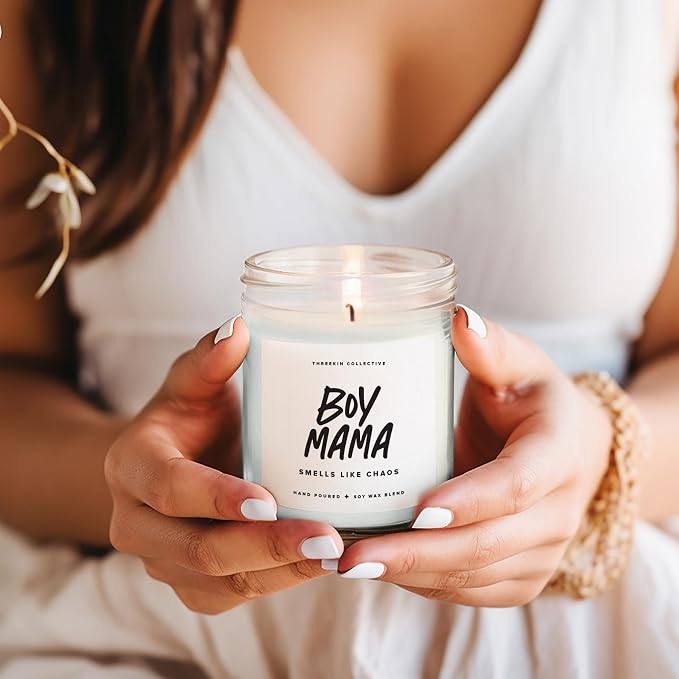 ThreeKin Scented Candles for Boy Mama, Natural Soy Wax Candles for Home, Relaxing Aromatherapy for Moms, Essential Oil Lavender Scent, Long Lasting Candle Burns for 65 Hours
