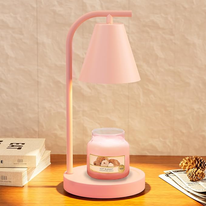Pink Candle Warmer Lamp - with Timer & Dimmer, Cozy for Women Mom, Modern Home Decor House Warming Gifts Wax Melt Warmer for Scented Jar Candles