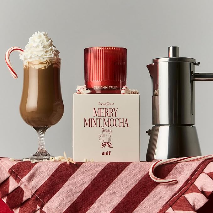 Half Baked Merry Mint Mocha Candle by Snif, Gourmand Holiday Scent, Peppermint, Cocoa & Vanilla, Clean, Non-Toxic, Vegan Soy Wax Blend, 8.5 oz