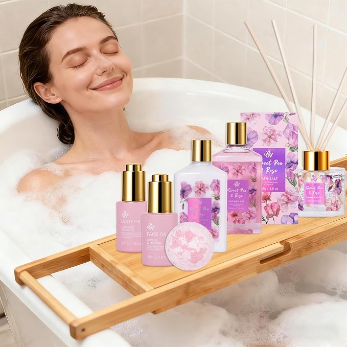 35 Pcs Mothers Day Gifts for Mom, Rose Bath & Body Gift Basket for Women, Facial Skin Care Set, Self Care Pampering Kit, Face Sheet Mask, Home Spa Basket, Anniversary, Wife, Birthday, Bridal Shower