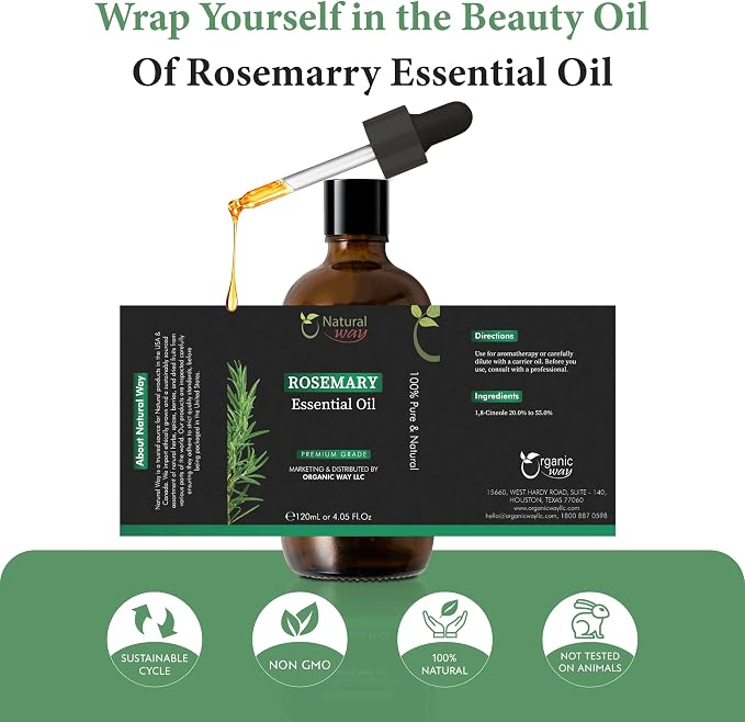 Rosemary Essential Oil | Pure Aromatherapy Oil for Diffusers, Hair Growth, Skin, Scalp Care, Massage | Refreshing Hair Oil for Women & Men | Natural Essential Oil for Diffuser | 4 Fl Oz (120 mL)