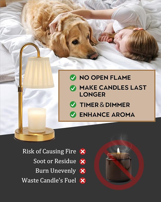 Modern Candle Warmer Lamp with Timer, Dimmable Candle Lamp Warmer, Fabric Candle Warmer, Mothers Day Birthday Gifts for Women, Height Adjustable Candle Light,Cozy Living Room Bedroom Home Decor