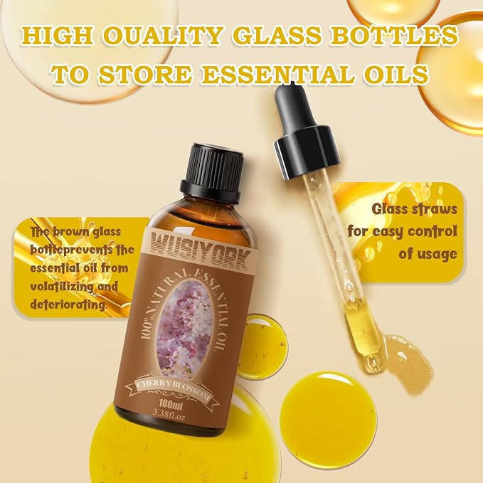 Cherry Blossom Essential Oil 100ML - 100% Pure and Natural Therapeutic Grade Oils for Aromatherapy Diffuser - 3.4 Fl Oz/Cherry Blossom