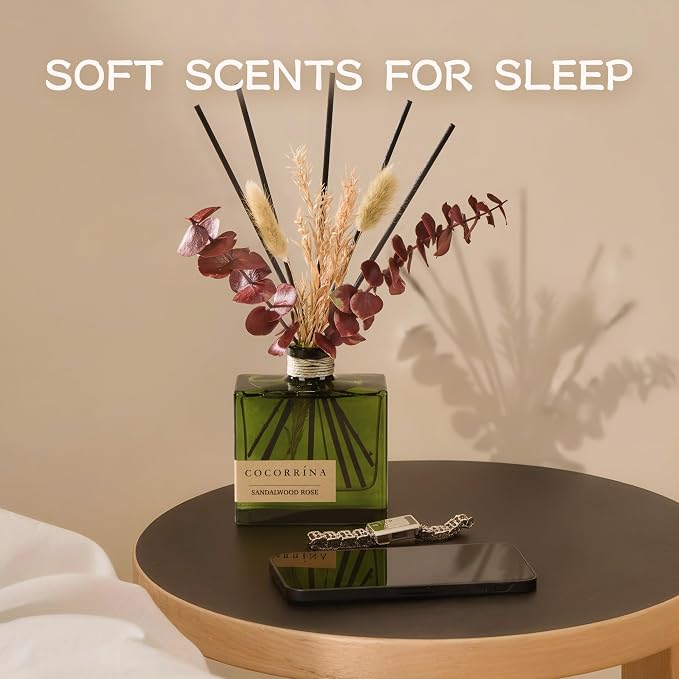 COCORRÍNA Reed Diffuser, 6.76 oz Sandalwood Rose Scent Reed Diffuser with 6 Sticks & Dried Flowers, Long Lasting Elegant Fragrance Home Décor for Bathroom Bedroom Office