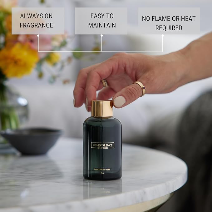 Benevolence LA Lavender & Eucalyptus Reed Diffuser Oil Refill – 4 oz Long-Lasting Essential Oil Refill for Home Fragrance Diffusers – Compatible with Benevolence LA Black Reed Diffusers