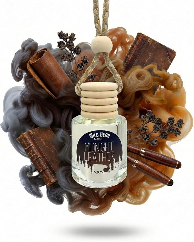 Car Freshener – Long Lasting Natural Fragrance Oil, Glass Bottle Diffuser, Toxin-Free, Made in USA – Midnight Leather