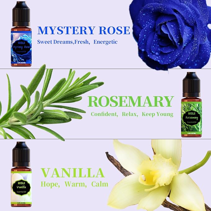 Flower Essential Oils Set for Home,Fragrance Oil Scented Oils for Diffusers-Cherry Blossom, Mystery Rose, Rosemary, Vanilla, Lavender, Luxury Violet,6x10mL