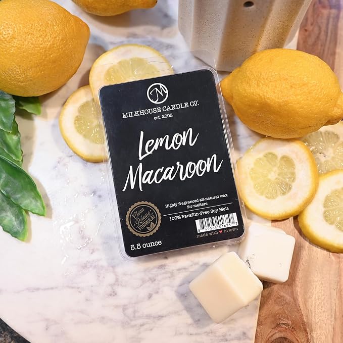 Milkhouse Candle Company Lemon Macaroon Soy Wax Melts - Vanilla | Lemon | Citrus Scented - 5.5 oz, Hand-Poured, Premium Fragrance Oil, Made in the USA