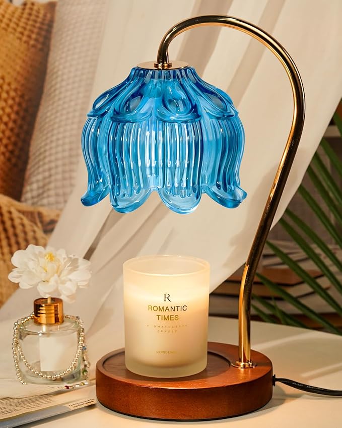 Funistree Flower Candle Warmer Lamp with Timer, Dimmable Candle Lamp Warmer, Christmas Birthday Gifts for Women Mom Her, Housewarming Home Decor, Lotus Wax Warmer for Yankee - Blue Lily 10 Inch