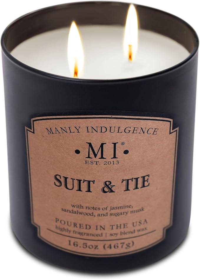 Manly Indulgence Suit & Tie Scented Candles for Men, 2 Wick, 16.5 oz, Premium Soy Blend Wax, 60H Burn, Candles for Home Scented - Made in The USA