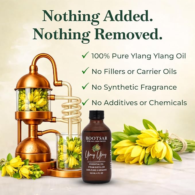 Ylang Ylang Essential Oil – 100% Pure Organic Ylang Ylang Oil, Steam Distilled, 4 FL OZ / 118 ML – Premium Essential Oil for Diffuser, Aromatherapy, Massage, Skin Care, Candle & Soap Making