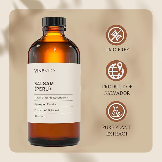 VINEVIDA [4oz] Balsam (Peru) Essential Oil 4 oz - Undiluted | Candle Oil Scent - Essential Oil for Soap Making