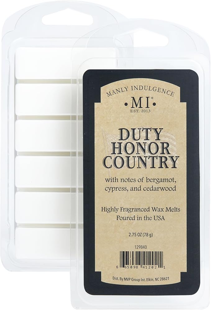 Manly Indulgence Duty Honor Country Scented Wax Melts, Wax Melt Warmer Cubes, Long Lasting Scented Wax Warmer Cubes, 4 Pack, 6 Cubes Each - Made in The USA