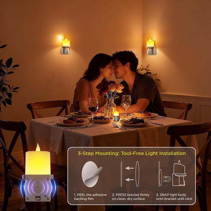 Flameless Candles Night Light with Flickering Flame, Battery Operated LED Night Light, Magnetic Attachment for Easy Placement, Realistic Candlelight for Home, Bathroom, Window Decor (Taupe, 2 Pack)