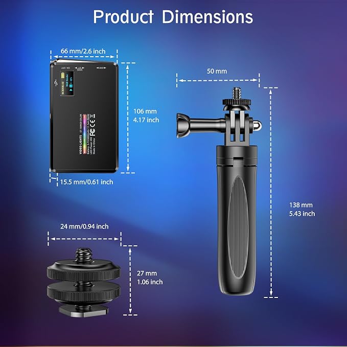 120 RGB Video Light, Photography Light, Color Temperature 2500-9000K 360° Full Color with 20 Lighting Effects, 3000mAh Battery, OLED Display, DSLR Lighting for TikTok, Photography, Video Conference