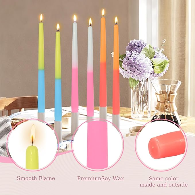 Candlesticks Long Taper Candle,Rose Scented 10 Inches Colorful Candle Sticks Smokeless Tapered Candles for Home Décor Holiday Gifts 6pcs