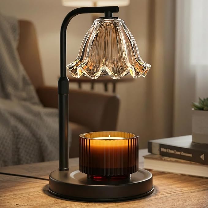 Flower Candle Warmer Lamp with Timer - Black Adjustable Height Wax Melt Warmer for Jar Candles, Vintage Candle Lamp for Home Fragrance, Housewarming Gifts & Birthday Gifts for Women