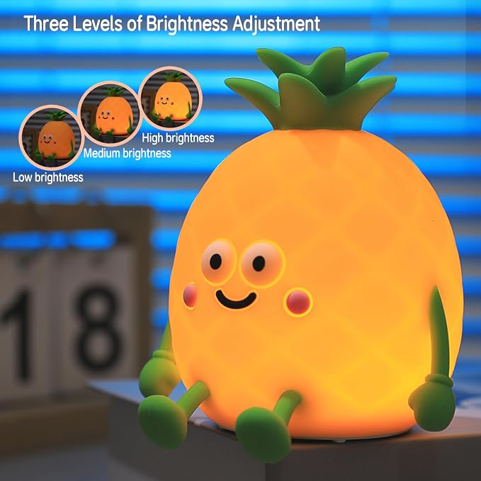Led Cute Pineapple Night Light, 7 Colors Dimmable Bedside Lamp, Touch Control Night Lamp with Timer for Kids Adults, Used for Camping Party Room Decor (Pineapple)