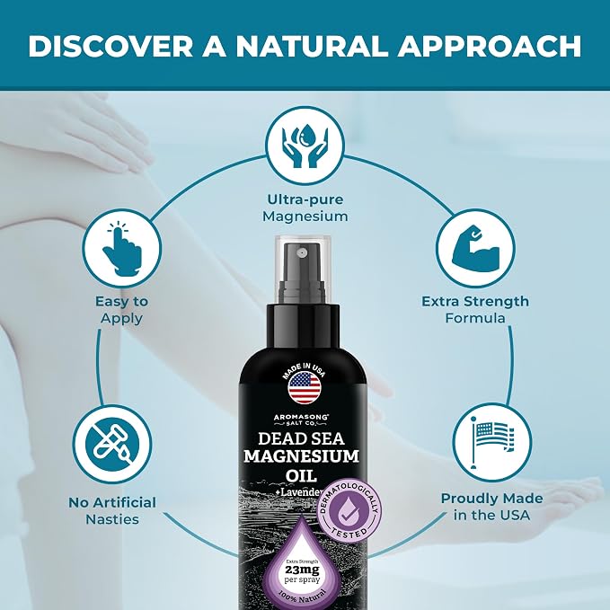 Aromasong Magnesium Oil Spray Lavender - Extra Strength (23mg in Each Spritz) 8 Oz - Natural and Pure Magnesium Oil for Feet - Made in The USA - for Leg Discomfort and Promotes a Calm Sleep