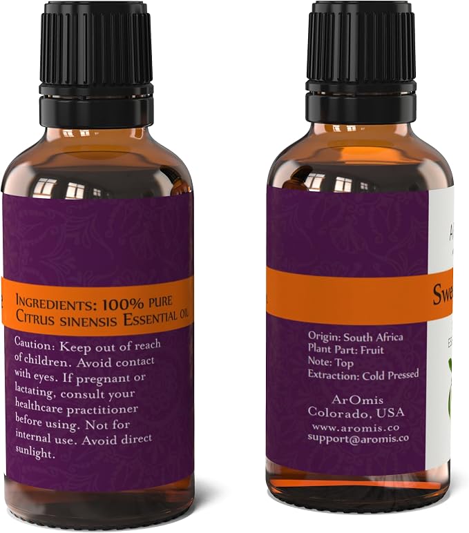ArOmis Organic Sweet Orange Essential Oil - 100% Pure Therapeutic Grade - 30ml, Undiluted, Premium, Oils Perfect for Aromatherapy 1 fl oz